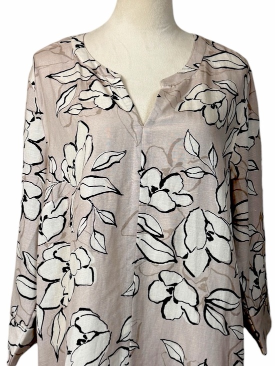 J.Jill Linen Blend Tunic Top Size Large New Tan White Minimalist Long Sleeves - Picture 6 of 12